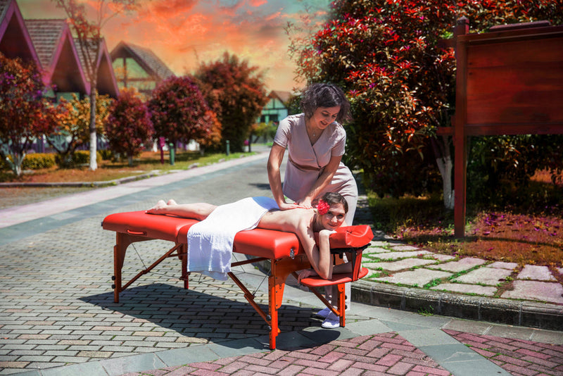 Clearance! Master Massage 70cm SANTANA Portable Massage Table Package with MEMORY FOAM Layer, Shiatsu Cables, & Reiki Panels! (Mountain Red Color)